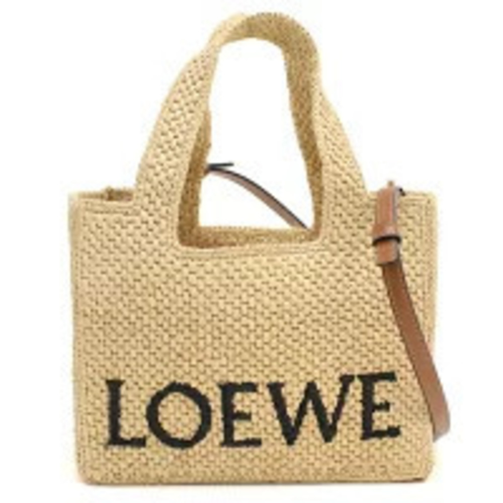 Loewe Basket Bag Font Tote Leather Beige Cream Handbag